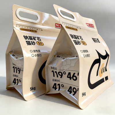 Åttesidig forseglet kattesandpose med glidelåshåndtak